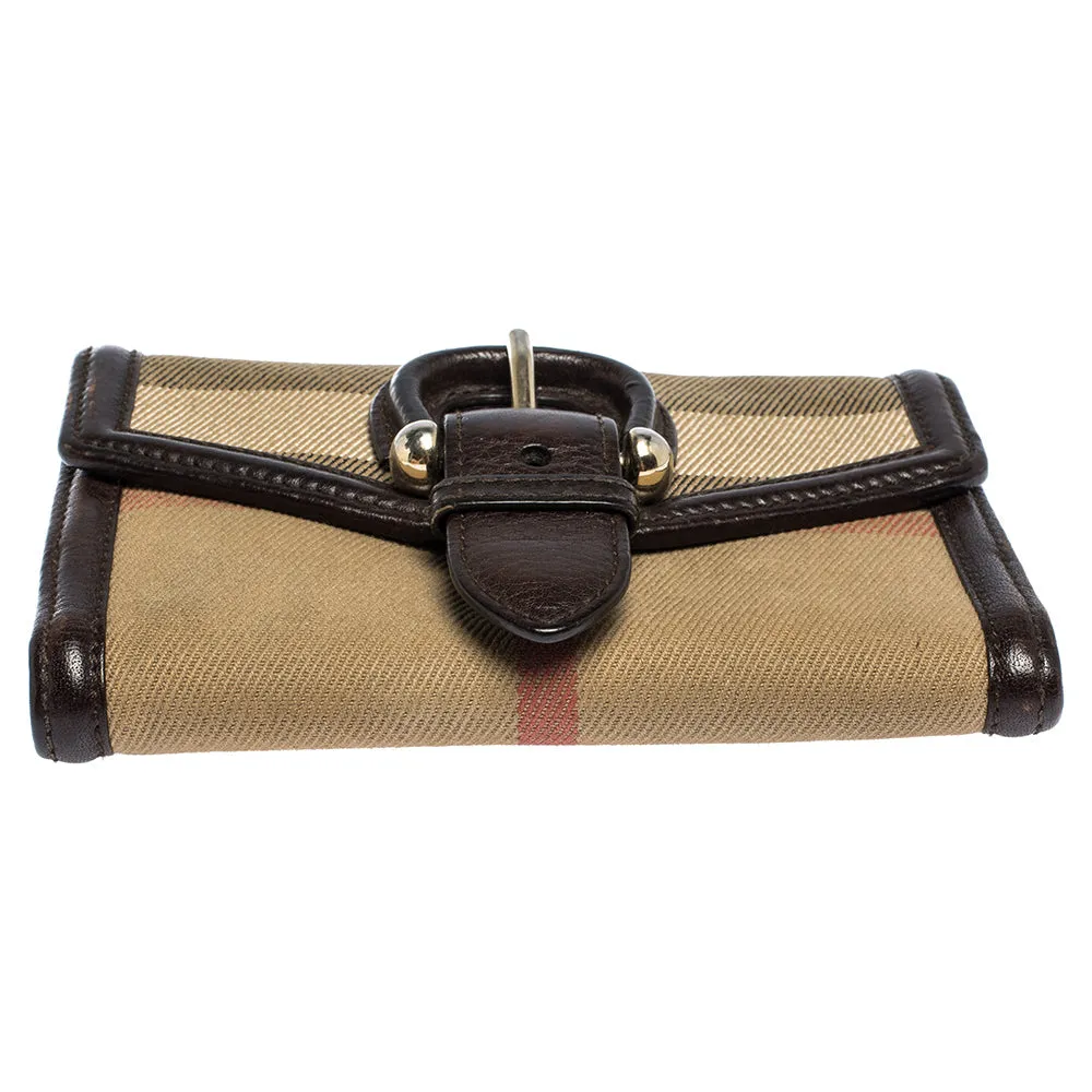 Burberry Brown/Beige Nova Check Canvas and Leather Buckle Compact Wallet