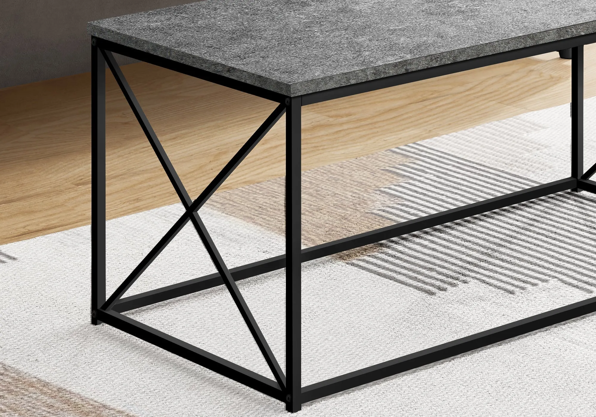 Coffee Table - 40"L / Grey Stone-Look / Black Metal