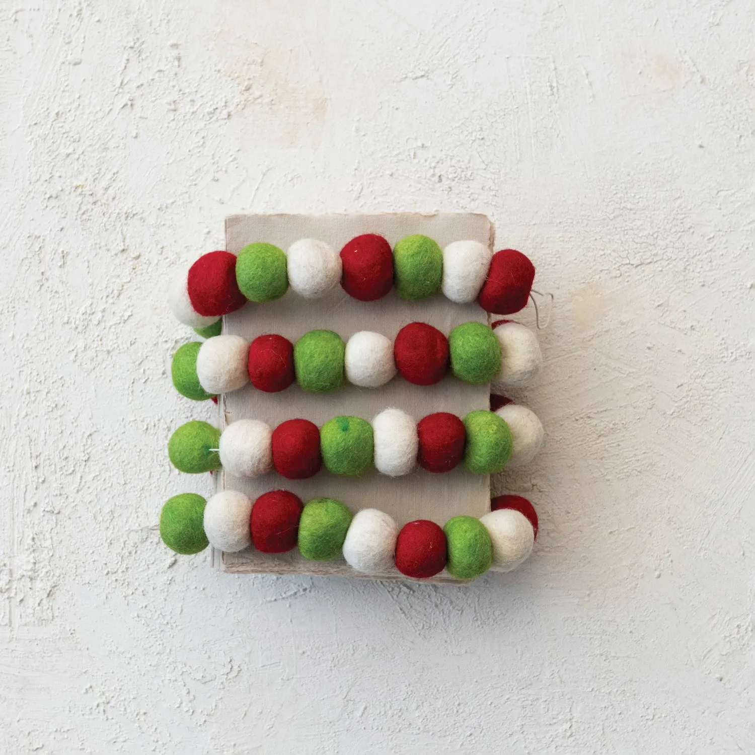Handmade Wool Felt Ball Garland, Red, Green & Cream Color