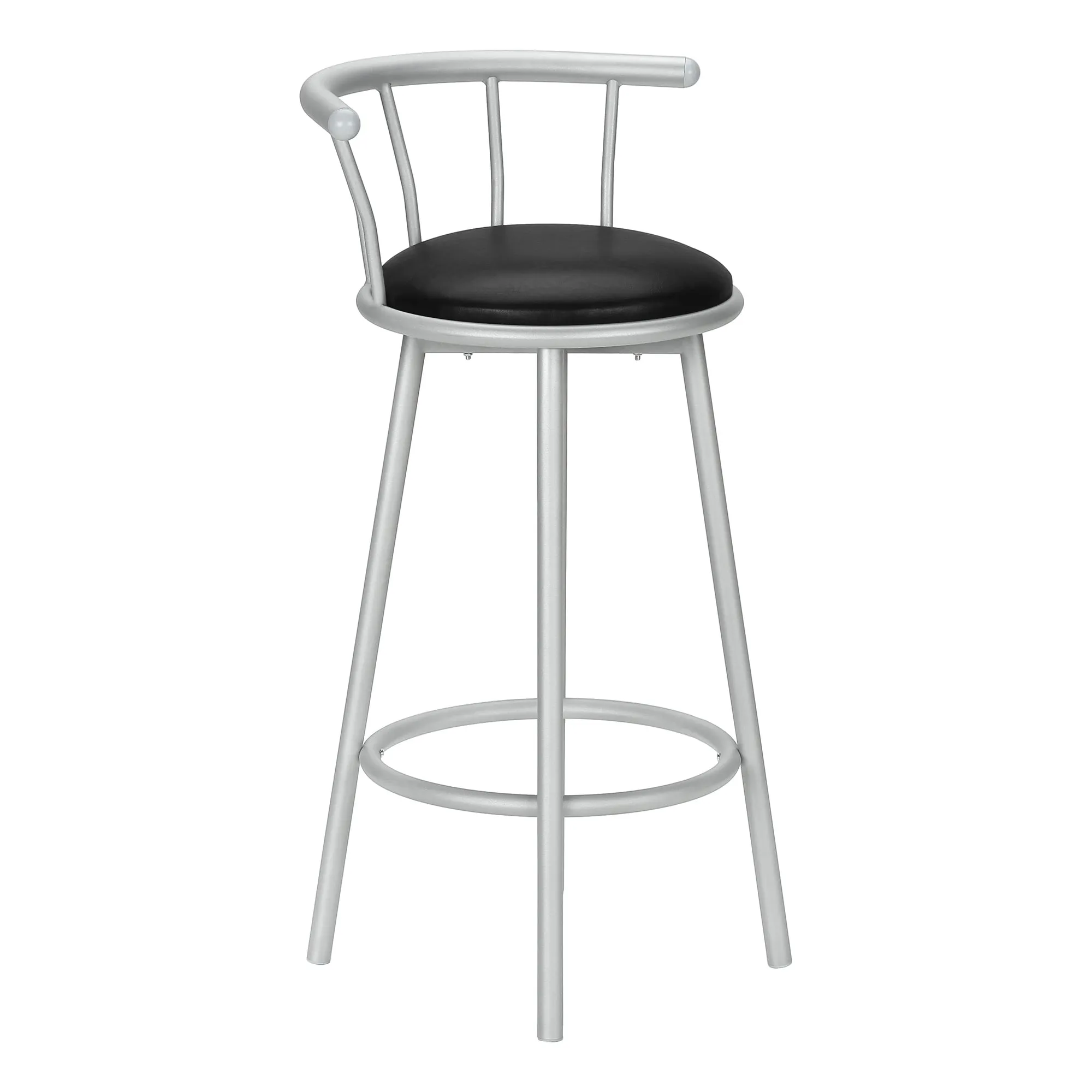 Modern Swivel Bar Stools | Grey Metal & Black Leather Look - Set of 2