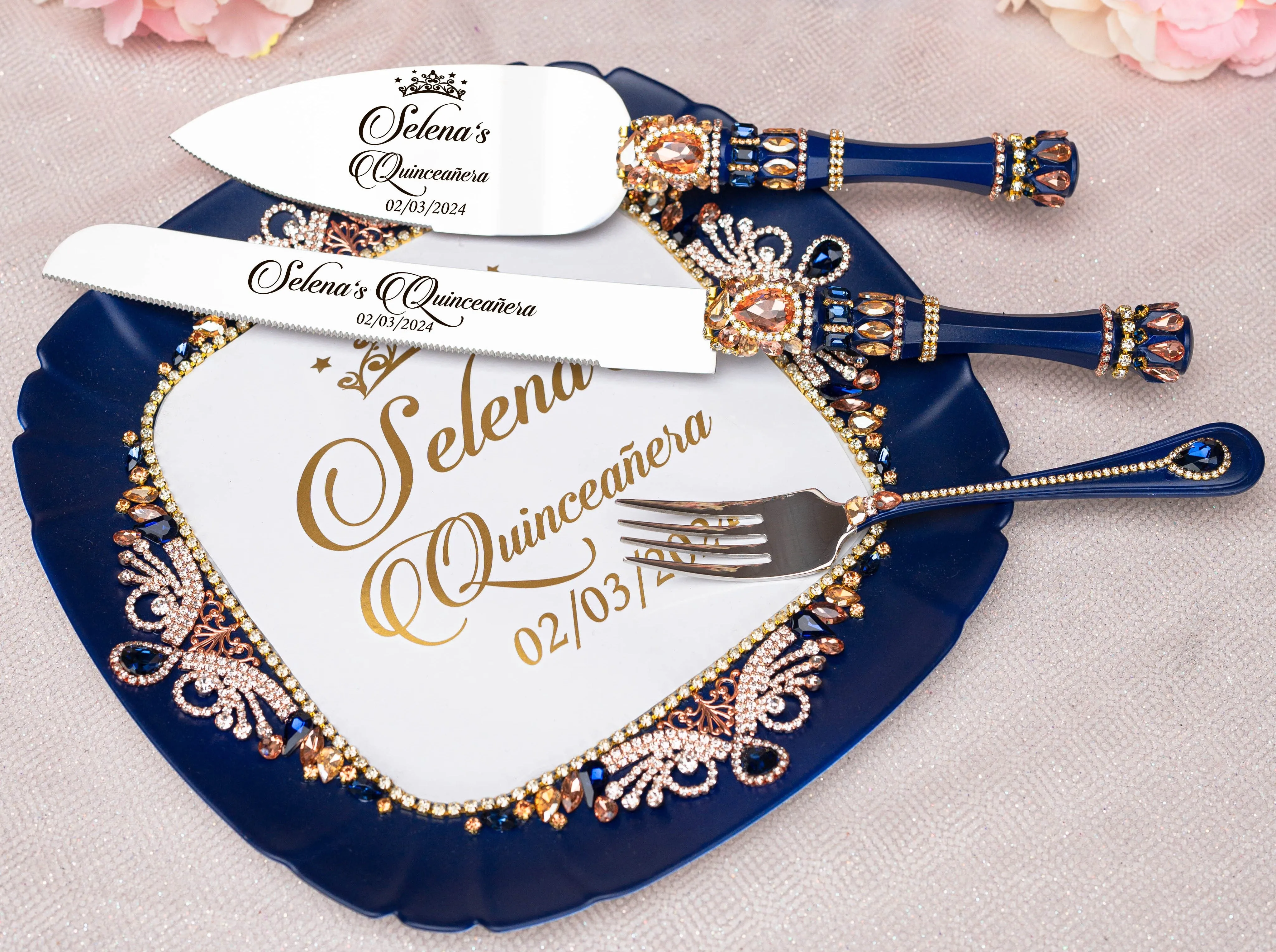 Navy Blue with Rose Gold quinceanera bottle