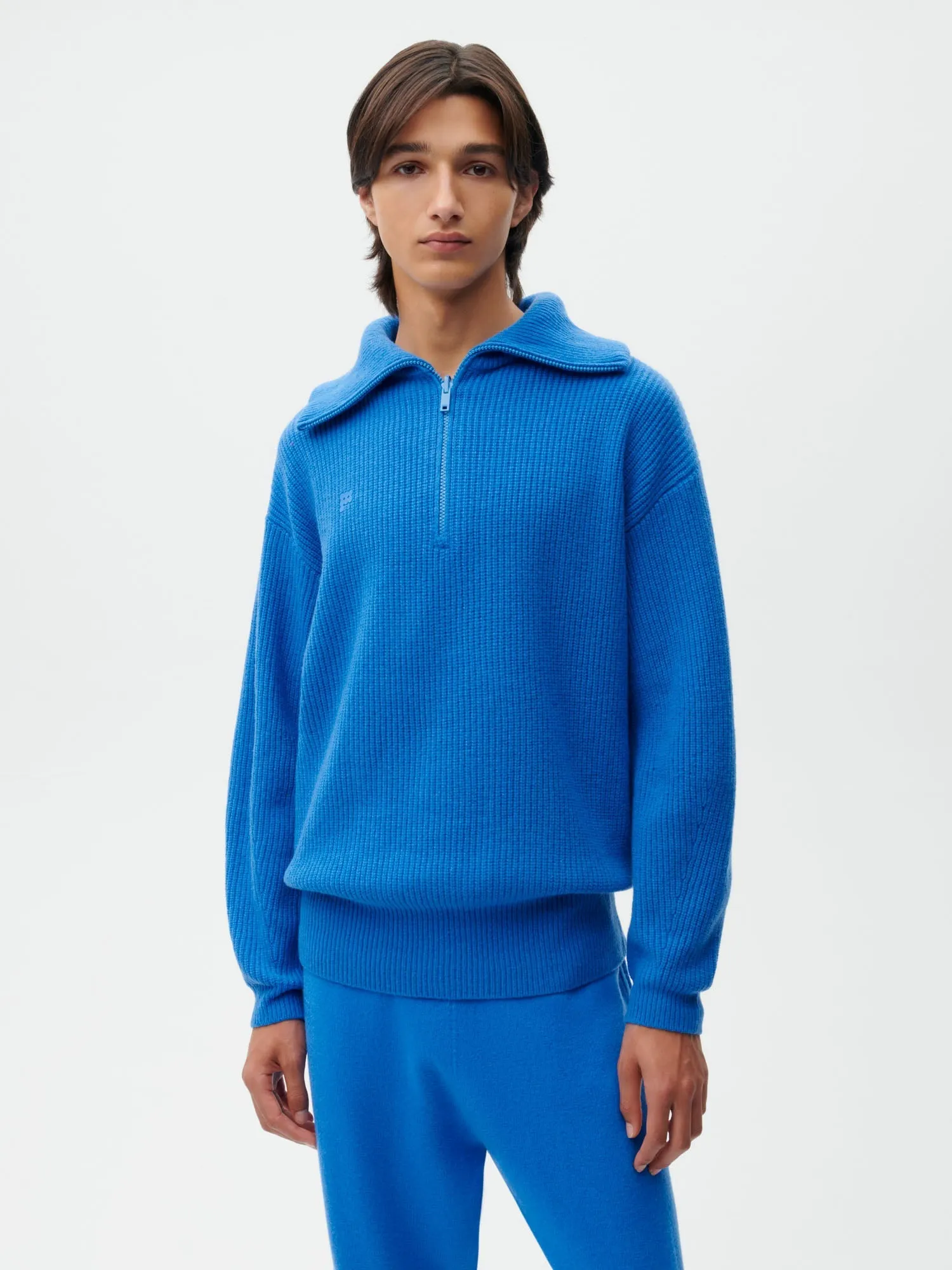 Recycled Cashmere Half Zip Sweater—cerulean blue