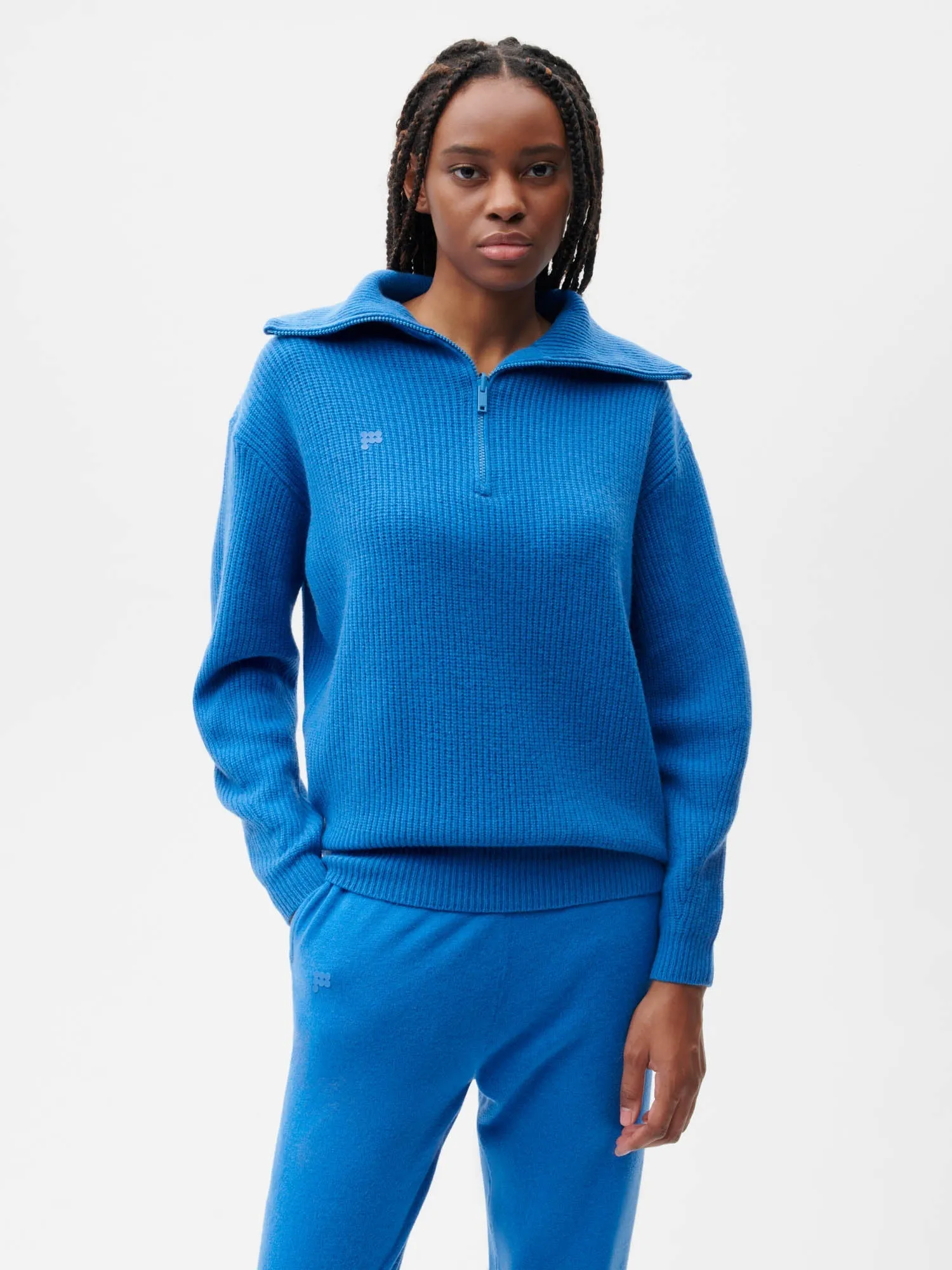 Recycled Cashmere Half Zip Sweater—cerulean blue