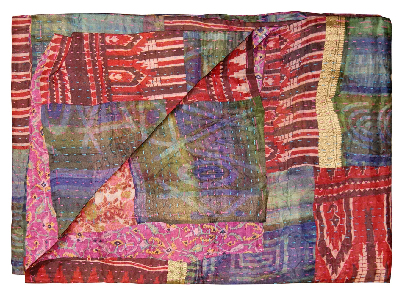 Taj Hotel Home Decor Kantha Silk Throw | 50"x70" | 3