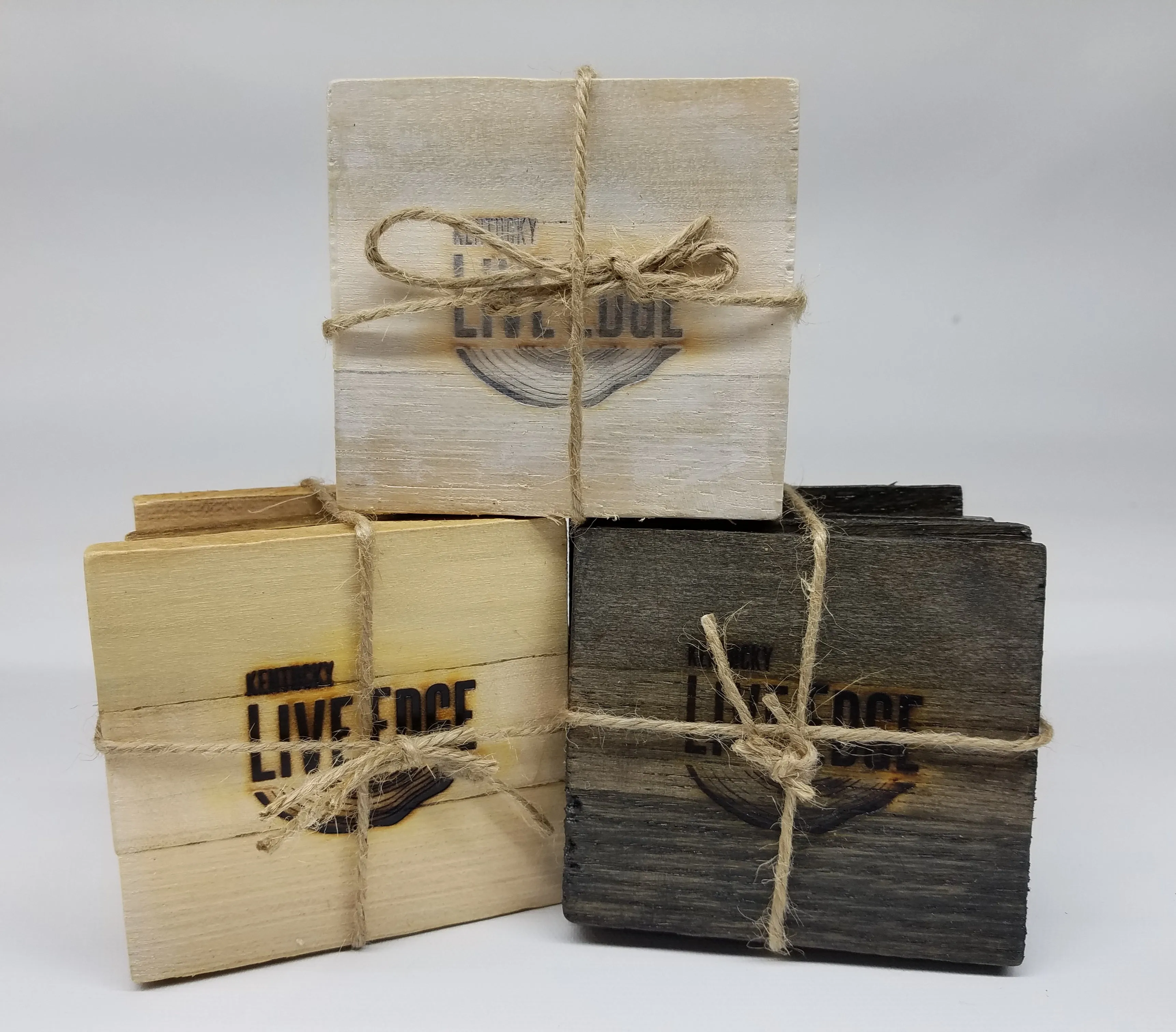 Wooden Coasters Made From Reclaimed Tobacco Sticks- Set of Four- Rustic- Farmhouse- Dark- White- Natural- Gift- Home Decor- Stocking Stuffer